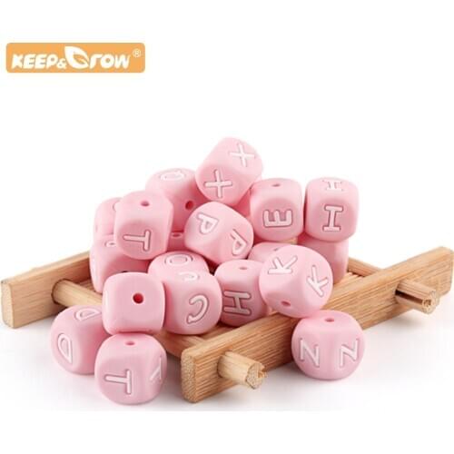 Keep&Grow 100Pcs Silicone Letters Beads Baby Chewing Alphabet English Letter Beads For Personalized Name Teething Teether Toys