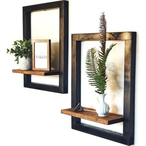 Two Pieces with Natural Wood Frame Rack Handmade 2 Pcs Ornament Decorative Handmade Natural Wood Rack