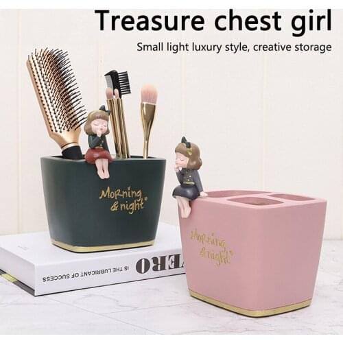 2021 Europe Resin Makeup Brush Storage Tube Eyebrow Pencil Makeup Organizer Bead Crystal Jewelry Storage Box Pen Holder