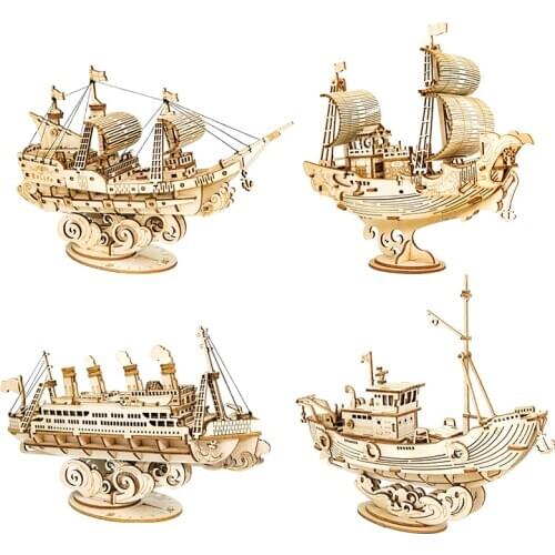 Robotime 3D Wooden Puzzle Games Boat & Ship Model Toys For Children Kids Girls Birthday Gift
