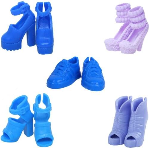 High Quality 5 Pcs/Set Mix Style Blue Shoes Flat Shoes High Heels Boots Dress Clothes Accessories for Barbie Doll Girl DIY Toys