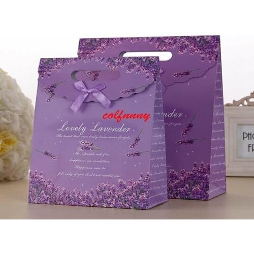 500pcs 3 Sizes Purple Craft Paper Gift Bag For Candy Cookie Makeup With Handle Christmas Wedding Party Favors Packaging F051401