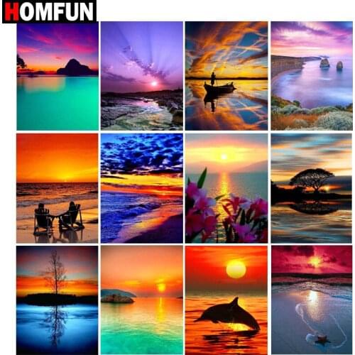 HOMFUN Full Square/Round Drill 5D DIY Diamond Painting "Sunset scenery" 3D Embroidery Cross Stitch 5D Home Decor Gift