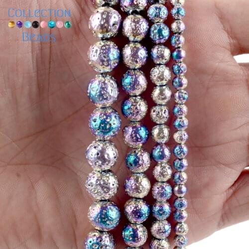 Natural Stone Beads Colorful Volcanic Rock Lava Hematite Stone Loose Round Beads For Jewelry Accessories Making Bracelet 4-10mm