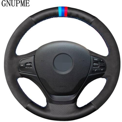 DIY Hand-stitched Black Suede Black Genuine Leather Car Steering Wheel Cover for BMW F20 F30 F31 F34 F21 F22 F23