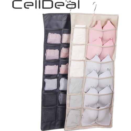 Underwear socks Double-faced Organizer Pocket With Hook High Capacity Non-woven Convenient Underclothes Bag Home Wall Armoire