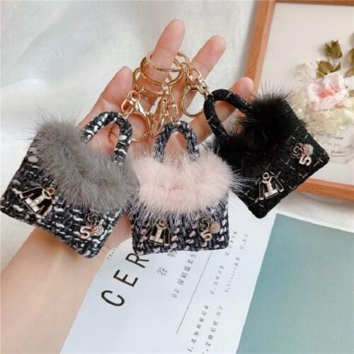 European And American Style Key Chain Creative Mink Keychains Plush Bag Key Ring Bag Suitcase Pendant Pendant