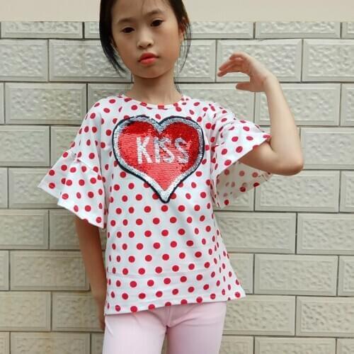 4-12 girls sequin tshirt tops summer 2019 kids t shirt girl t-shirt clothes teenage girls top children change color t shirts