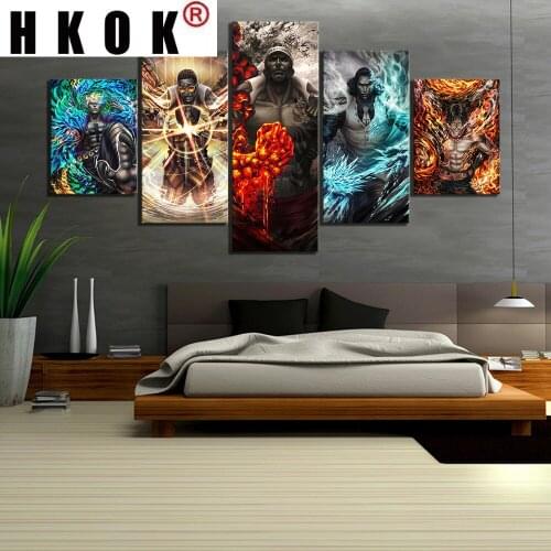 HKOK Living Room Wall Art 5 Panel ONE PIECE Admirals Headquarters Senior General Canvas Posters Pictures Paintings Home Decor