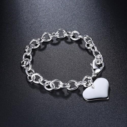 Fine hot 925 sterling silver Simple heart card chain Bracelets for women popular Wedding party Valentines Day gift Jewelry