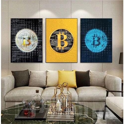 Bitcoin art abstract canvas paintings and posters, modern minimalist wall art pictures for home decoration