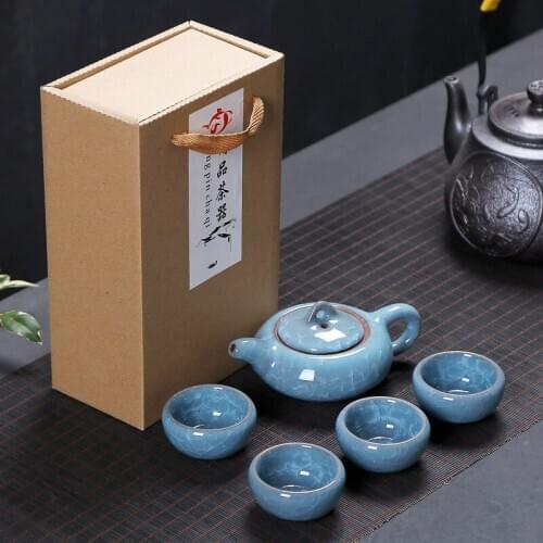Chinese Travel Kung Fu 5pcs Tea Sets Ceramic Portable Porcelain Service Gaiwan Tea Cups Tea Ceremony Teapot Gift Box