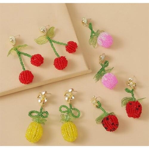 Korean earrings Fruit Drop Earring Boho Handmade Beaded Cherry Strawberry Dangle Earring for Women Party Accessories Wholesale