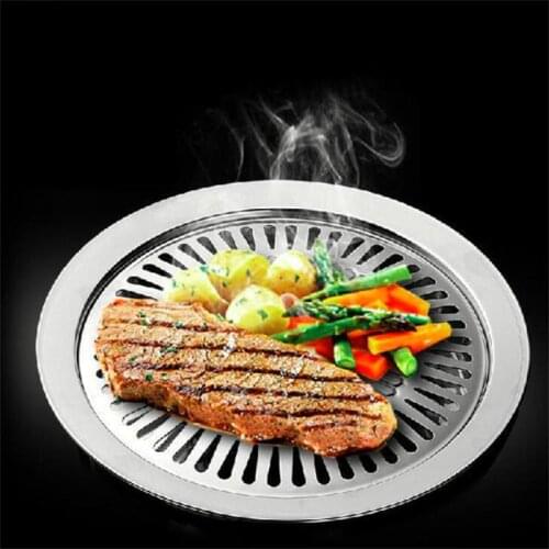 Korean Barbecue Tray Stainless Steel BBQ Grills Round Pan Non-Stick Outdoor Household Gas Stove Plate Stove Baking Tray BBQ Tool