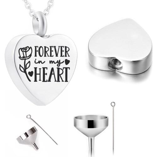 Cremation Jewelry Heart Pendant Carved Rose Flower Urn Necklace Commemorating the Passing Family/Pet-Forever In My Heart
