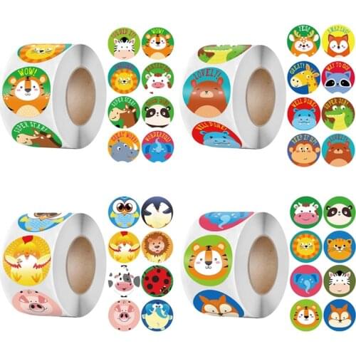 Kawaii Animal Stickers for Kids 1Inch Round Adhesive Sealing Labels 8 Patterns Teacher Decoration Supplies Cute Reward Stickers