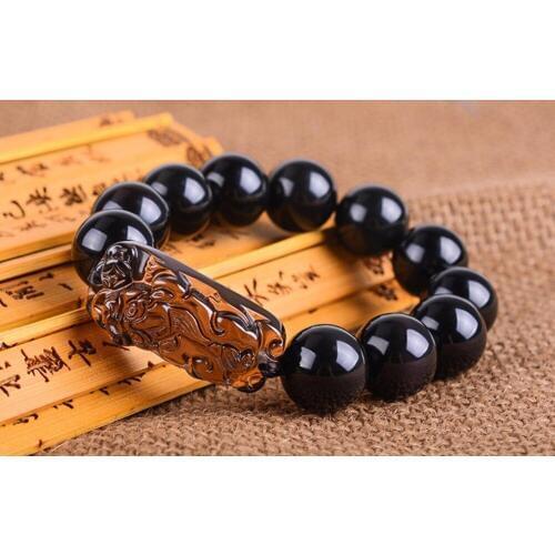 Fashionable Natural Crystal Obsidian Mink Mens Bracelet for Money and Transport