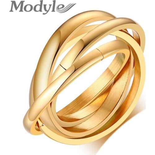 Modyle Interlocking Rolling Ring Gold Silver Color Stainless Steel Infinity Spiral Ring Stacking Minimalist Women Girls Gifts