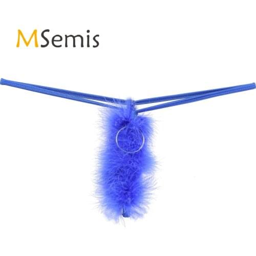 Mens Erotic Sexy Underwear G-string Metal Ring Thongs Lingerie Panties Feather Crotchless T-back Elastic Waistband Underpants