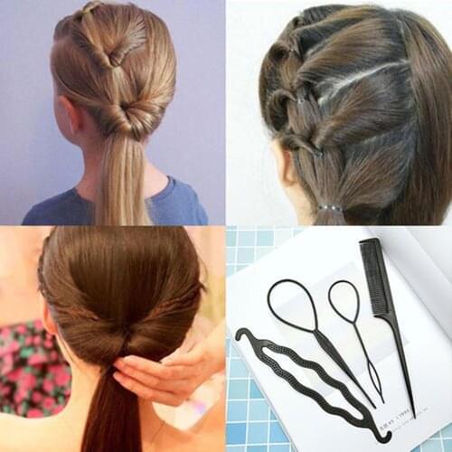 4pcs Set Plastic Fashion Comb Hair Styling Tools Hair Pin Clips Bun Maker Donut DIY Ponytail Creator Salon Braid XC0618028