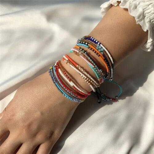 ORZTOON Fashion Boho Ethnic Colorful Small Beads Element Bracelets for Women Multilayer Braided Bracelet Trendy Female Jewelry