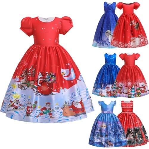 Girls Christmas Dress Elk Santa Claus Printing New Year Dress for Girls Xmas Red Christmas Girls Dress Baby Girl Clothes Dress