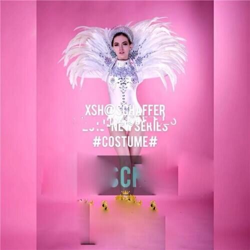 Valentines Day stage dance costumes Bar nightclub gogo womens white feather costumes Christmas New Year costume