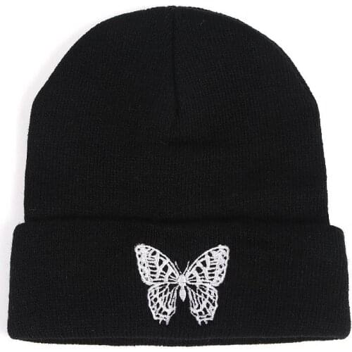Butterfly Embroidered Beanies Skullies For Men Women Knitted Hat Pullover Hat Warmth Solid Color Autumn-Winter Woolen Hat