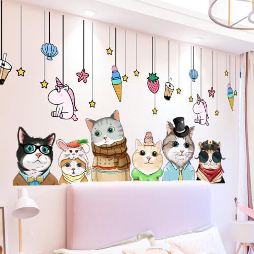 [SHIJUEHEZI] Cats Animals Wall Sticker DIY Cartoon Stars Unicorn Wall Decals for Kids Room Baby Bedroom Home Decoration
