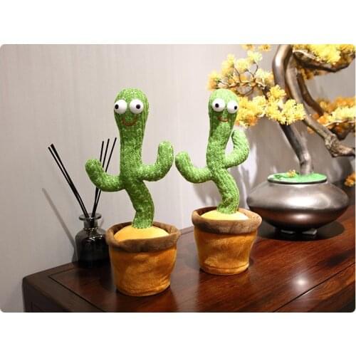 Dancing Cactus Funny Early Childhood Education Electronic Shake Cute Plush Toy (Green)