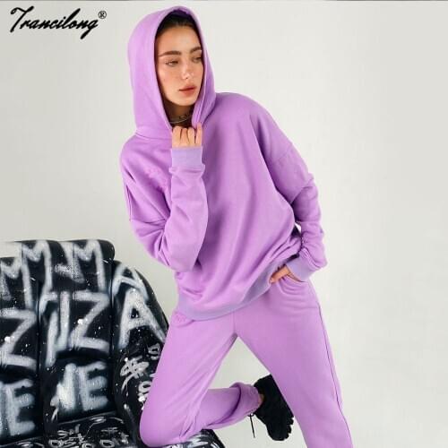 Hoodies Cotton Two Piece Set Oversized Conjunto Mujer Outfits Long Sleeve Women Tracksuit Sweatshirt Soild Casual Suit Autumn