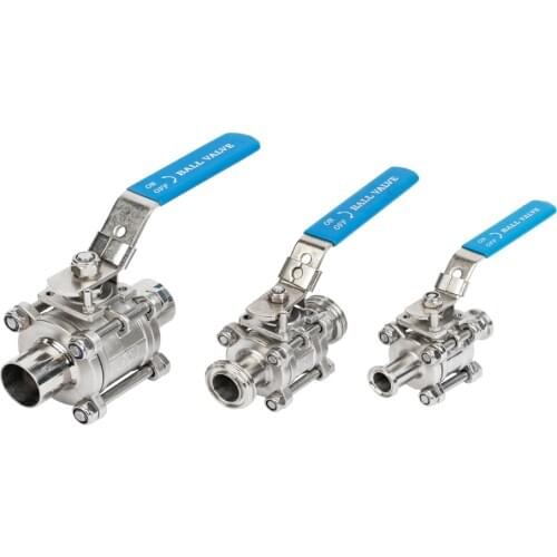 SS304 Tri Clamp Ball Valve 1"2"Inch Stainless Steel Brewing Valve 3pcs Full Port