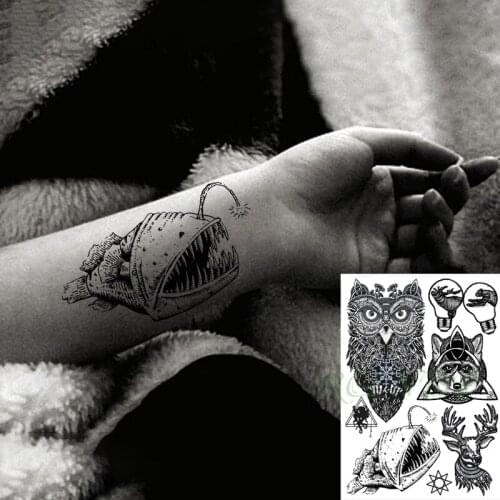 Waterproof Temporary Tattoo Sticker Totem Owl Wolf Shark Deer Light Bulb Flash Tatoo Fake Tatto Body Art for Men Women