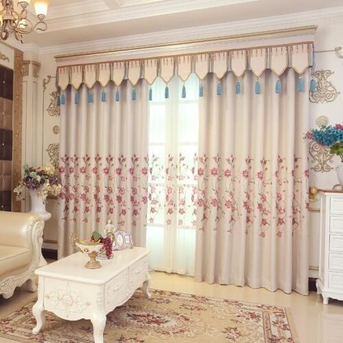 European and American style floral embroidered shading curtains , Beige color for living rooms, bed rooms , children rooms