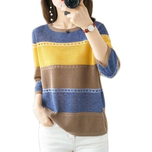 Autumn 2020 Women Knitted Pullover Tops Casual Half Sleeve Cool Hollow Out Pull Jumpers O-neck Female Pullovers Tops Femme