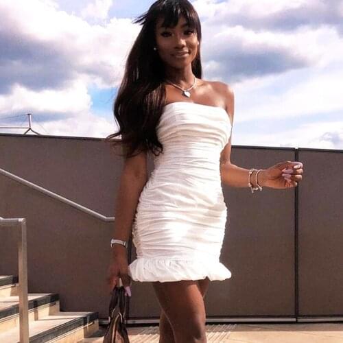 Fall 2021 new fashion sexy buttock fold wrap chest Ruffle Skirt womens dress white pink color for women clothes