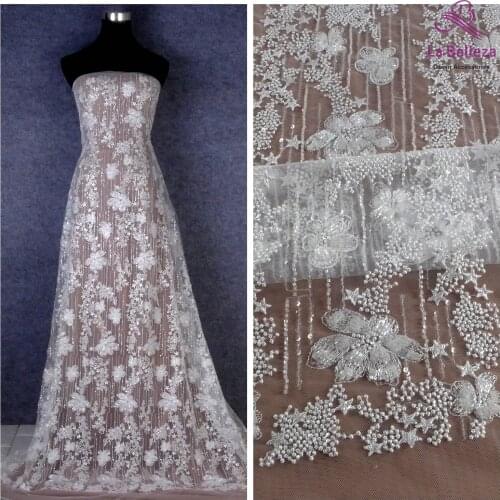 La Belleza 2021 New fashion bridal,ivory lace fabric,off white beading wedding dress lace fabric 51'' width 1 yard