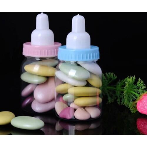 1pcs 4 * 9cm Baby Shower Party Decorations Candy Box Cute Transparent plastic sweet box bottle pink blue color Baby Candy Box