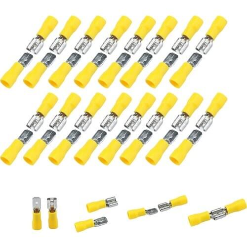 100Pcs/50Pairs 6.3mm Female Male Electrical Wiring Connector Insulated Crimp Terminal Spade Yellow FDD 5.5-250 MDD5.5