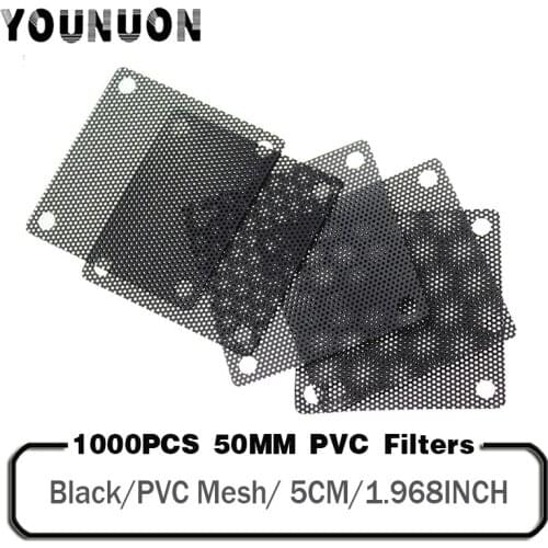 1000PCS YOUNUON 50mm 50x50mm 5cm PVC Filters PC Cooler Fan Filter Black Dustproof Case Cover Mesh