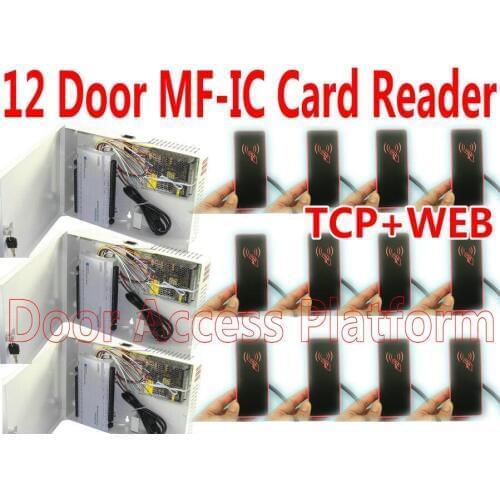 12 Door PSU Power All-in-one Power Supply Box+12 pcs MF-IC Card readers 13.56MHz IC Card Slave readers Web server+TCP/IP Network