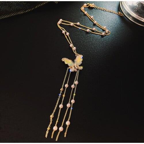 2021 New Cool Breeze Pearl Tassel Pendant Butterfly Necklaces for Women Cute/Romantic Party Luxury Pearl Jewelry