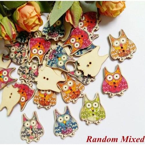 40pcs Colorful Mixed owl Wooden Buttons 2 Holes DIY Crafts Sewing Buttons Embellishments for Scrapbooking Accessories25mmx32mm