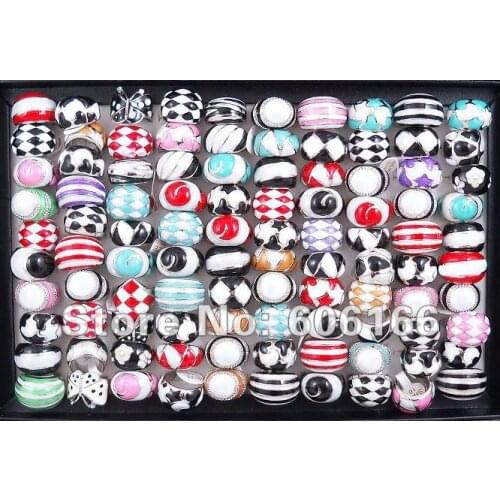 50pc/lot Mixture Enamel Rings Mixed Color Blue White Black Enamel Jewelry Glaze Alloy Costume Ring