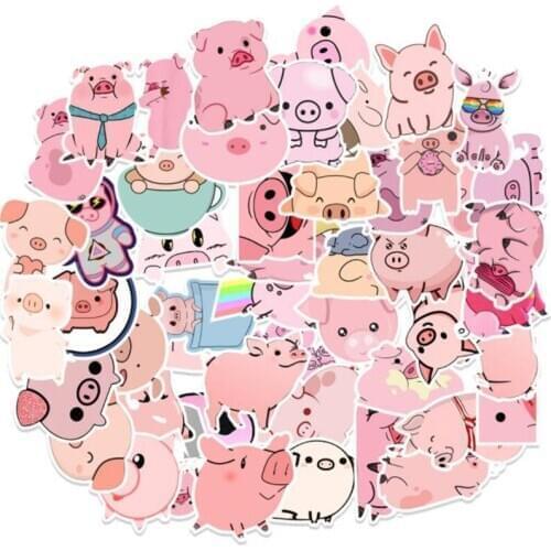 50 Pcs/Lot Waterproof Cartoon Pig Stickers Car Laptop Phone Pad Bicycle Refrigerator Decals Kids Gift Animal Graffiti Stickers