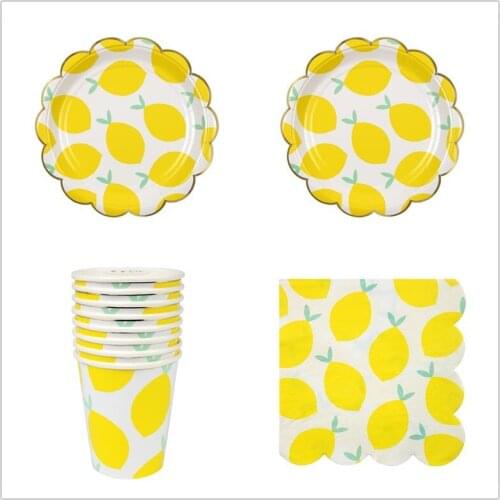64Pcs/lot Disposable Tableware Set Lemon Theme Paper Plates Cup Napkins Wedding Birthday Party Decor Anniversary Supplies