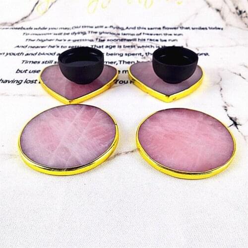 8-10cm eElectroplated Rimmed Heart-shaped Crystal Agate Stone Round Plate Sliced Cup Coaster Wedding Home Decor