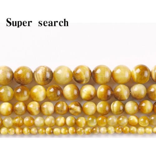 A+ Natural Stone Beads Gold Tiger Eye Stone Agat Strand round loose Bead 4 6 8 10 12mm Fit DIY Bracelet&Necklace Jewelry Making