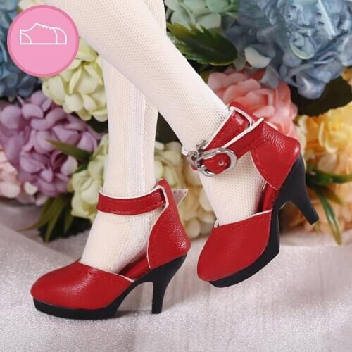 BJD doll shoes 1/4 size fashion versatile high heels delicate pointed button-up high heels red white and black three-color shoes