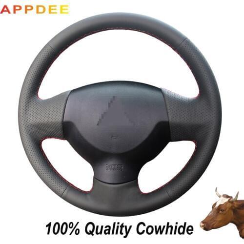 Hand-stitched Black Genuine Leather Steering Wheel Cover for Mitsubishi Outlander 2006-2013 ASX Lancer X 10 2007-2015